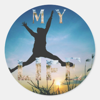 Mein Leben – Inspirierendes Naturdesign-Sticker Runder Aufkleber