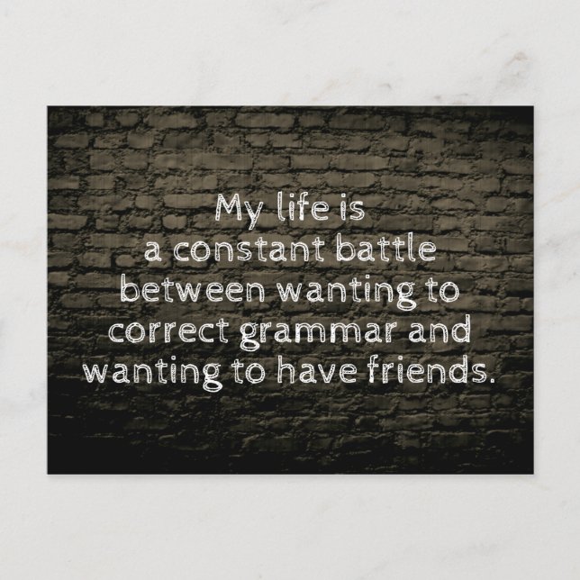 Mein Leben ist ein ständiger Schlachtwitz schwarz Postkarte (Vorderseite)