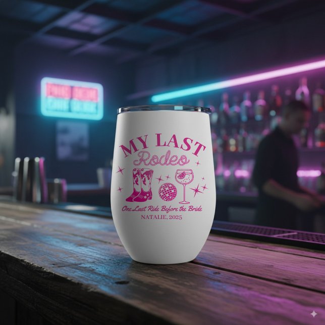 Mein letzter Rodeo Personalisiert rosa Junggeselin (last rodeo wine tumbler)