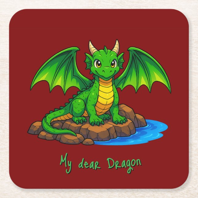 Mein lieber Drache Rechteckiger Pappuntersetzer (Vorderseite)