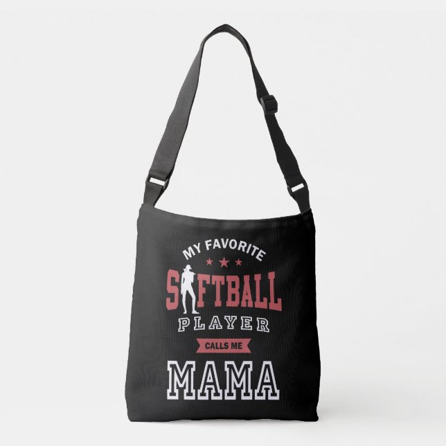 Mein Lieblings-Softball-Spieler nennt mich Mama Tragetaschen Mit Langen Trägern (Vorderseite)