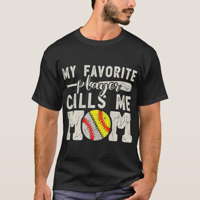 Mein Lieblingsspieler nennt mich Mama Baseball Sof T-Shirt (Vorderseite)
