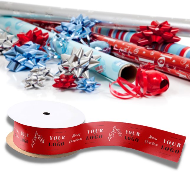 Mein Logo frohe Weihnachts-Business Holly Red Satinband (Von Creator hochgeladen)