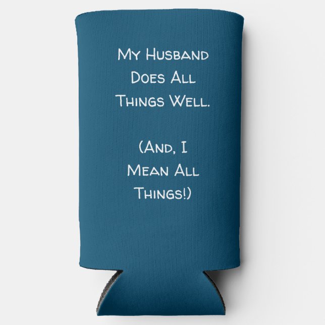 Mein Mann macht alles gut. Blau und Weiß Selters Dosenkühler (Vorderseite)