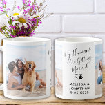Mein Mensch heiratet zwei Hunde Foto Kaffeetasse<br><div class="desc">Feiern Sie Ihre Verlobung und geben Sie einzigartigen Hunde Hochzeit speichern Sie die Daten mit diesem maßgeschneiderten Foto und personalisierte "My Humans Are Getting Married" Kaffee-Tasse. Passen Sie Ihre Lieblings-Fotos, Namen und Datum an. COPYRIGHT © 2020 Judy Burrows, Black Dog Art - Alle Rechte vorbehalten. Meine Menschen heiraten 2 Haustiere...</div>