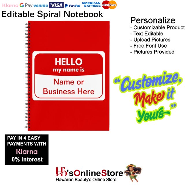 Mein Name ist Red & White Softcover Spiralnotebook Notizbuch (My Name Is Red & White Softcover Spiral Notebook.)