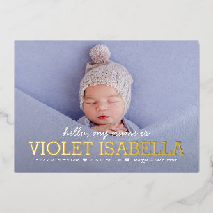 Mein Name Real Foil Baby Geburtsankündigung Folien Feiertagskarte