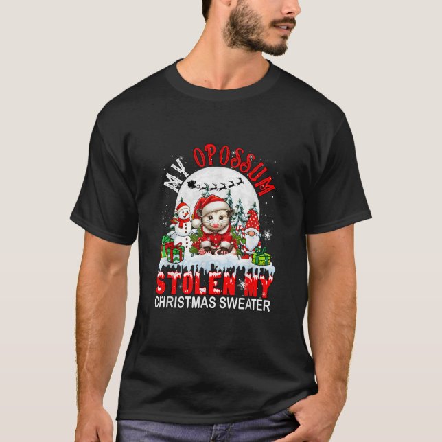Mein Opossum hat meinen Weihnachtssüßer Santa Dog  T-Shirt (Vorderseite)
