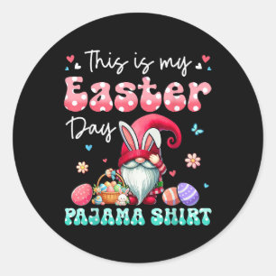 Mein Ostertag Pajama Shirt Blumenbunny Gnome Hütte Runder Aufkleber