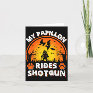 Mein Papillon-Hund reitet Hexe Shot Halloween Karte