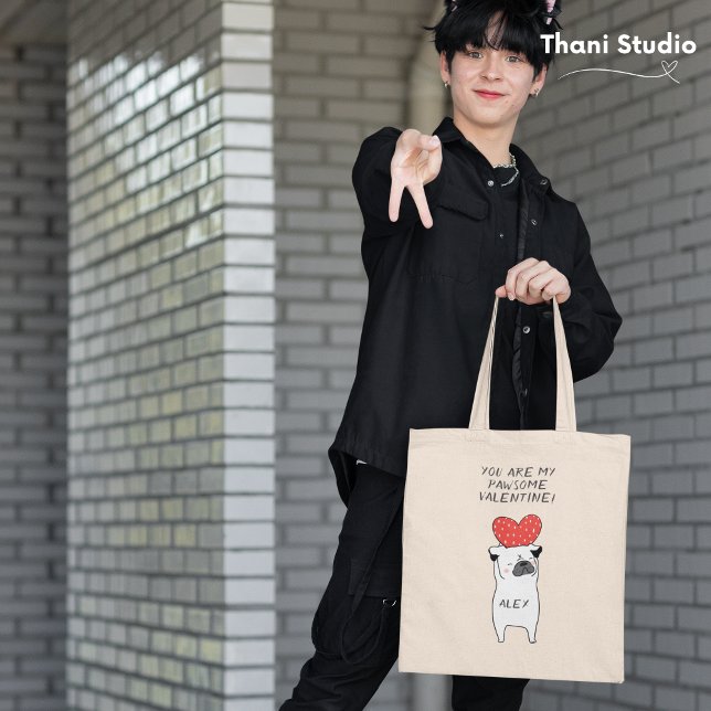 Mein pawsome Valentine Niedlicher Mops & Red Heart Tragetasche (Von Creator hochgeladen)