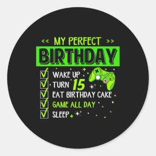 Mein perfekter Geburtstag Level Up 15. Geburtstag Runder Aufkleber