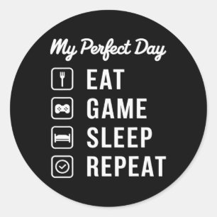Mein perfekter Tag Essen Spiel Schlaf Wiederholung Runder Aufkleber