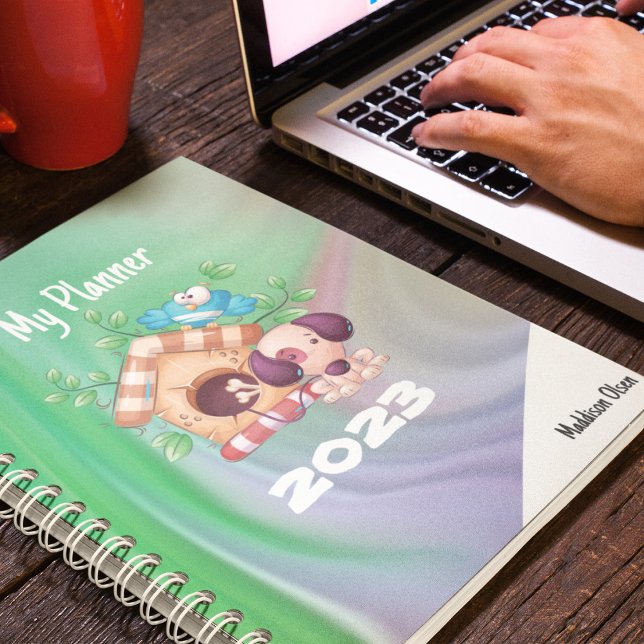 Mein Planer Niedlich Hundehaus auf Marmor mit Name (Von Creator hochgeladen)