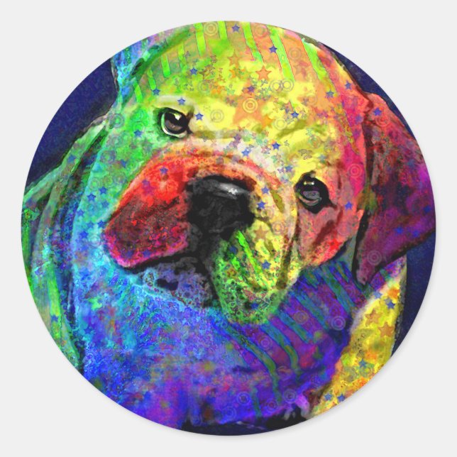 mein psychedelischer Bulldog Runder Aufkleber (Vorderseite)