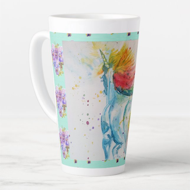 Mein Rainbow Unicorn Wasserfarbe Latte Tasse (Linke Ecke)