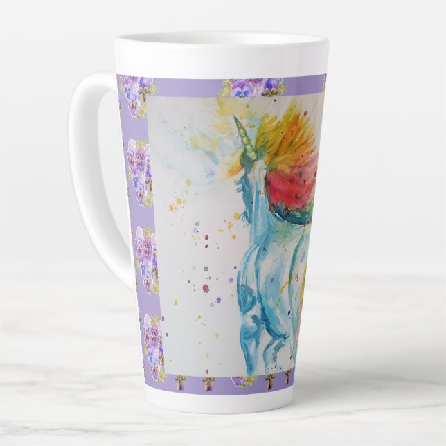 Mein Rainbow Unicorn Wasserfarbe Latte Tasse (Linke Ecke)