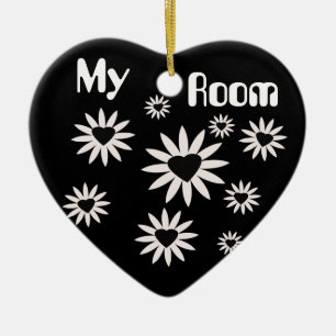 Mein Raum, Schwarzweiss-Blumen mit Herzen Keramikornament
