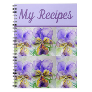 Mein Rezeptbuch Viola Lila Blüten Aquarell-Kunst Notizblock