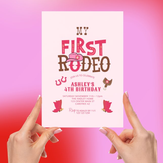 Mein Rodeo Cowgirl Pink 4. Geburtstag Einladung (Von Creator hochgeladen)
