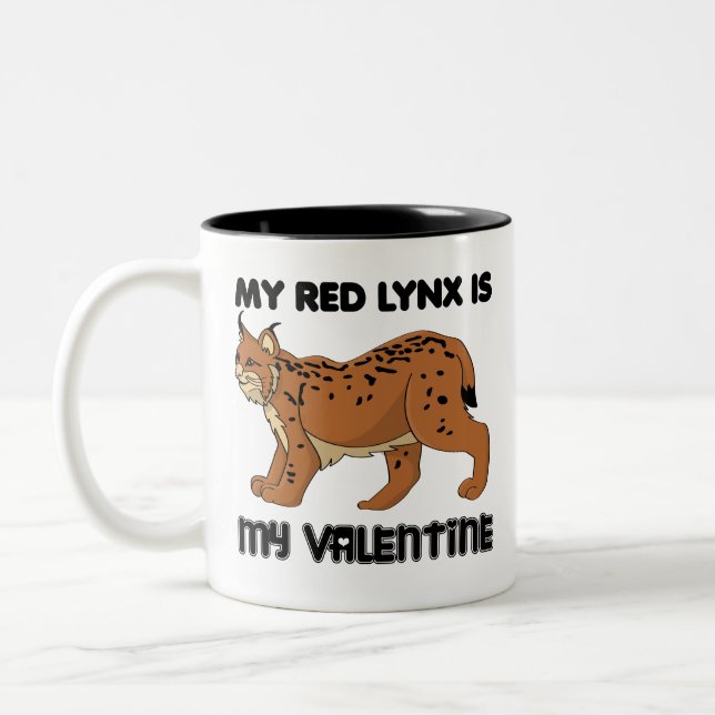 Mein roter Luchs ist mein Valentine Zweifarbige Tasse (Links)