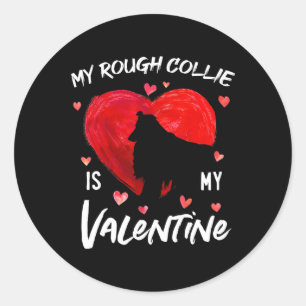 Mein Rough Collie ist mein Valentinstag-Herzen Rou Runder Aufkleber