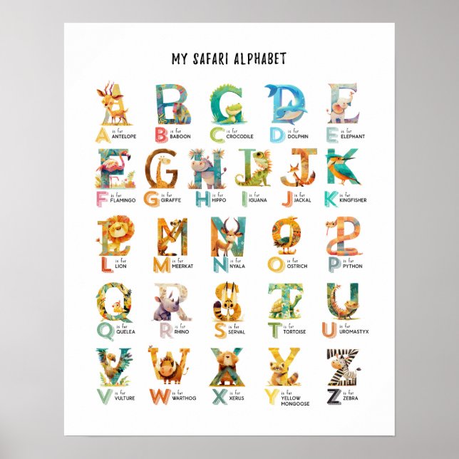 Mein Safari Animal Alphabet Educational Poster (Vorne)