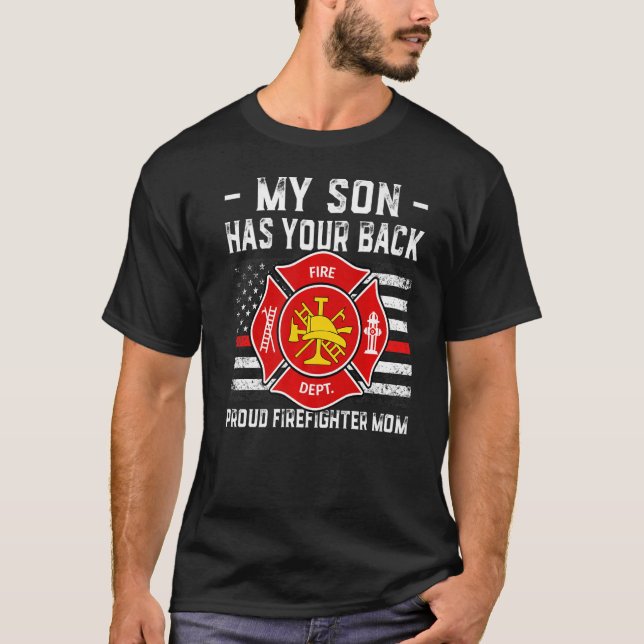 Mein Sohn hat Ihre Back-Stolz-Feuerwehrmann-Mama U T-Shirt (Vorderseite)