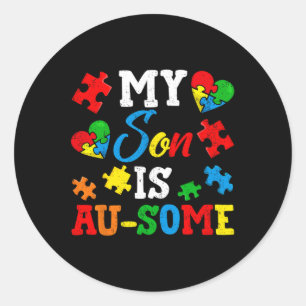 Mein Sohn ist ein Au-some Autismus Awareness Momth Runder Aufkleber