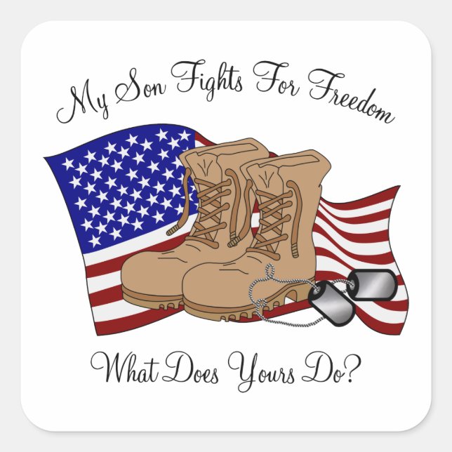 Mein Sohn kämpft für Freiheit Quadratischer Aufkleber (Vorderseite)