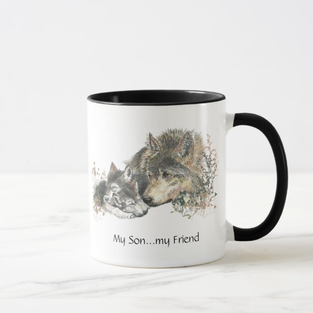 Mein Sohn... mein Freund Watercolor Wolf Art Tasse (Rechts)