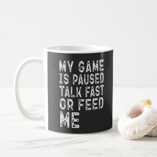 Mein Spiel ist angehalten, schnell zu reden oder m Kaffeetasse (Mit Donut)