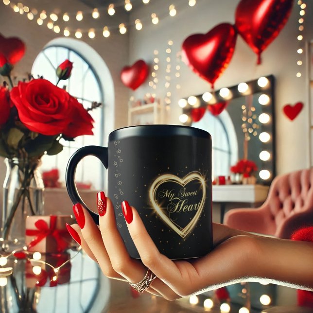Mein süßes Herz Dazzling Gold Herz Valentine Black Tasse (Von Creator hochgeladen)