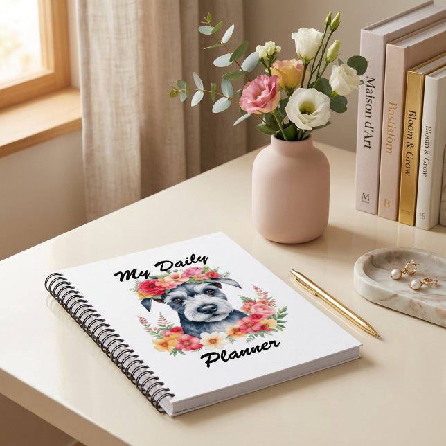 Mein Tagesplaner Mini Schnauzer Blume Pink Re YPW Planer (Mini Schnauzer Floral Daily Planner, mother's day, Dog mom.)