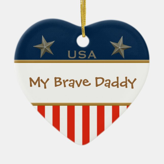 Mein tapferer Daddy Patriotic Heart Frame Keramik Ornament (Vorne)
