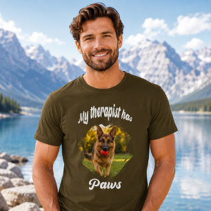 Mein Therapeut hat Pfoten Hunde-Foto braun T-Shirt
