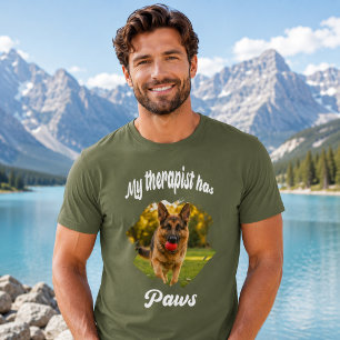Mein Therapeut hat Pfoten Hunde-Foto grün T-Shirt