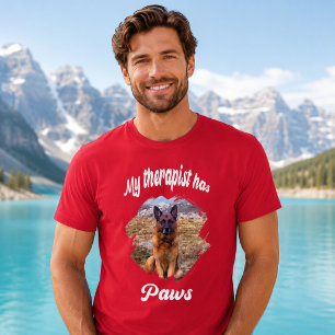 Mein Therapeut hat Pfoten Hunde-Foto rot T-Shirt