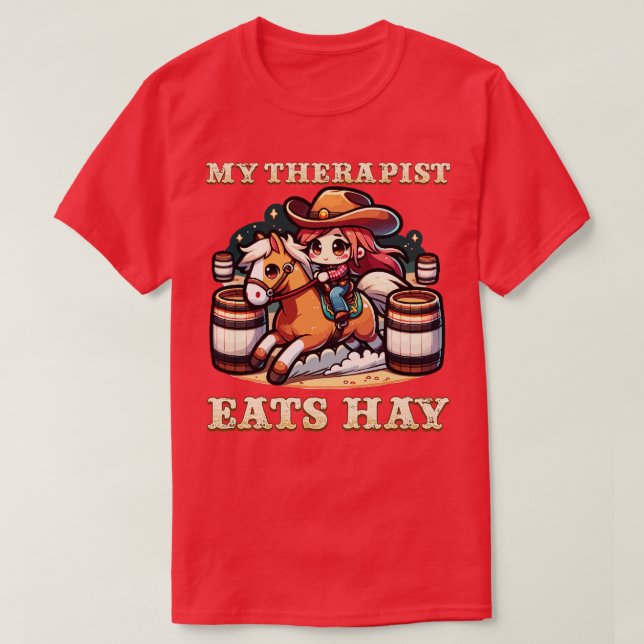 Mein Therapeut isst Hay I Reitfreunde I Pferd T-Shirt (Design vorne)