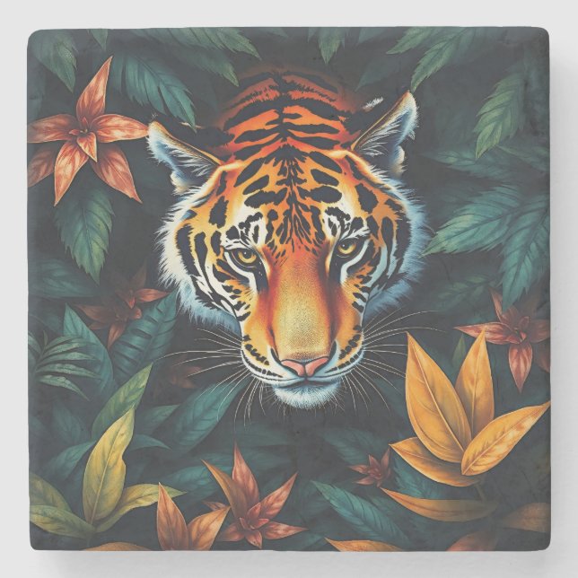 „Mein Tiger“ – Farbporträt eines Tigers Steinuntersetzer (Vorderseite)