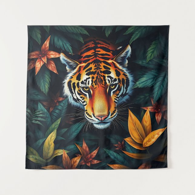 „Mein Tiger“ – Farbporträt eines Tigers Wandteppich (Vorderseite)
