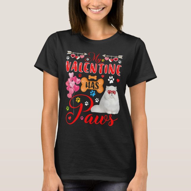Mein Valentin hat eine Niedliche persische Katzen- T-Shirt (Vorderseite)