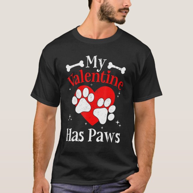 Mein Valentin hat Paws Cat Dog Jungs Mädchen Kinde T-Shirt (Vorderseite)
