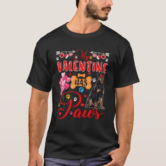 Mein Valentine hat eine Niedliche Rottweiler-Sonne T-Shirt (Vorderseite)