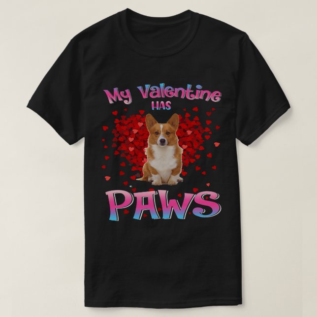 Mein Valentine hat Paws Niedlich Corgi Valentinsta T-Shirt (Design vorne)