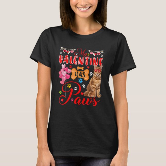 Mein Valentine hat Pfoten Niedlich Maine Coon Cat  T-Shirt (Vorderseite)