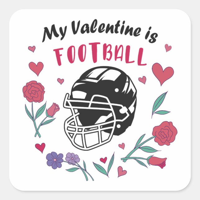 Mein Valentine ist die Football Business Card Quadratischer Aufkleber (Vorderseite)