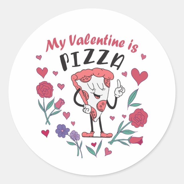 Mein Valentine ist Pizza-Einladung Runder Aufkleber (Vorderseite)