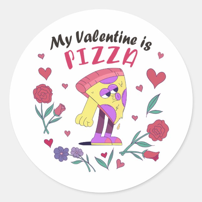 Mein Valentine ist Pizza Einladung T - Shirt Baby  Runder Aufkleber (Vorderseite)
