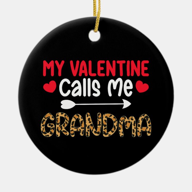 Mein Valentine nennt mich Oma Leopard Buffalo Keramik Ornament (Vorne)